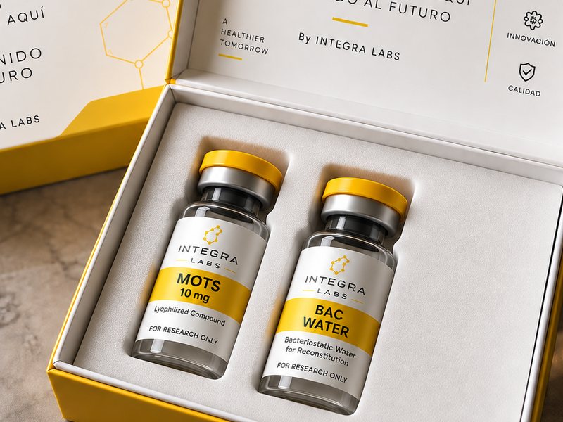 Vial de MOTS-c junto a un vial de Bac water